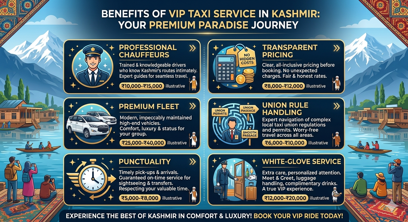 VIP taxi service in Kashmir 2026 - benefits infographic