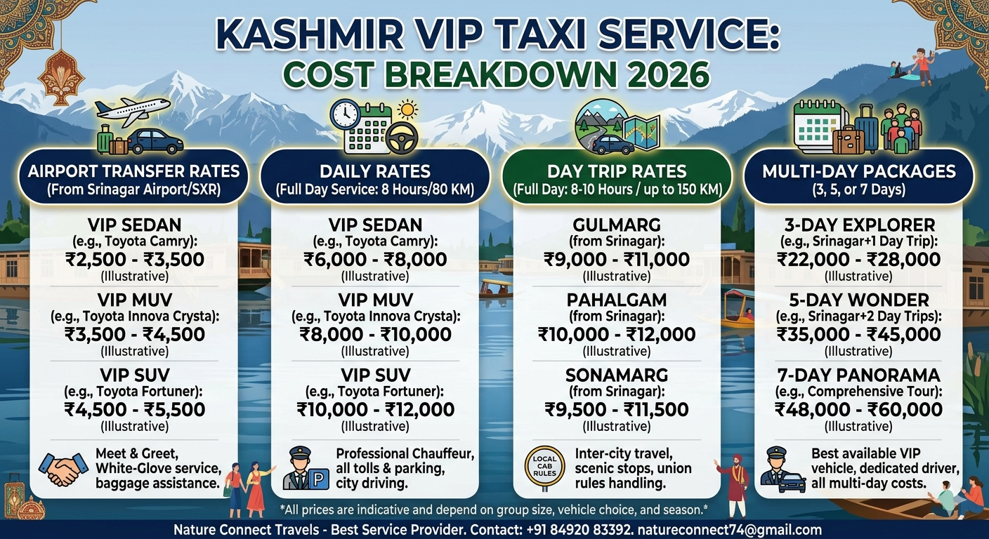 VIP taxi service in Kashmir 2026 - premium vehicle fleet