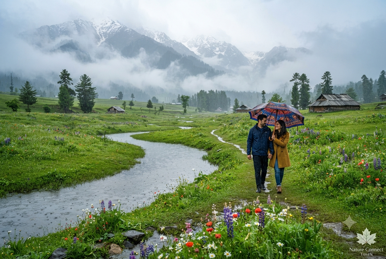 3 nights 4 days Kashmir monsoon package 2026 - Gulmarg monsoon meadows