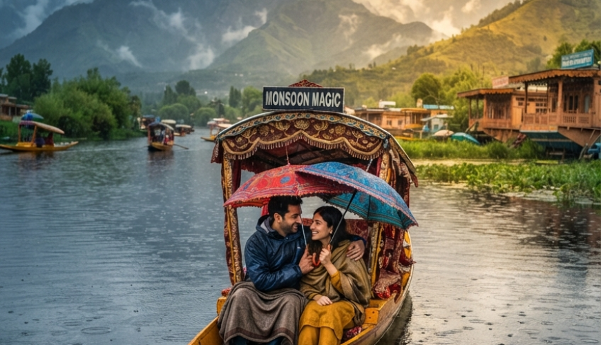 3 nights 4 days Kashmir monsoon package 2026 - romantic monsoon shikara ride on Dal Lake