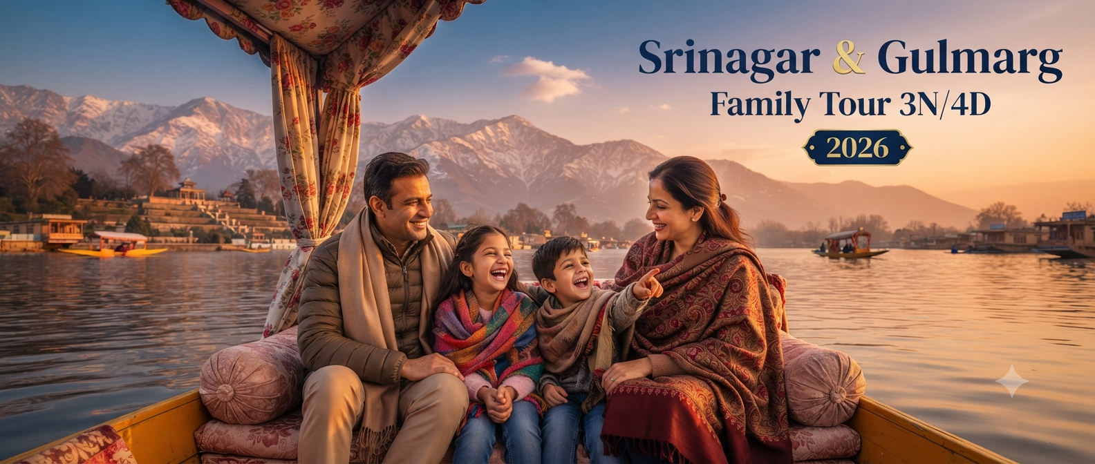 3 nights 4 days Srinagar and Gulmarg trip cost for family - happy family on shikara Dal Lake with Nature Connect Travels