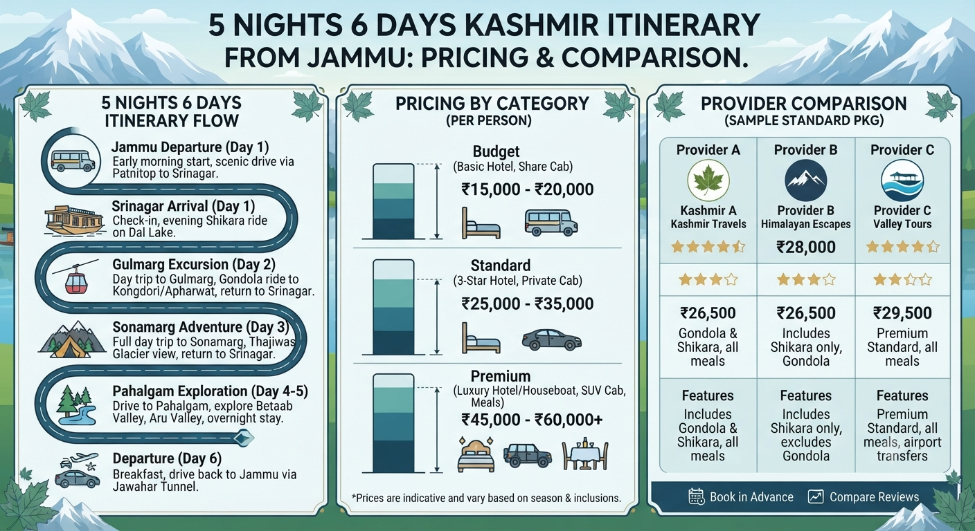 5 Nights 6 Days Kashmir Itinerary from Jammu 2026 | ₹12,500 | Book Now 14 5 nights 6 days Kashmir itinerary from Jammu 2026 - complete price breakdown infographic
