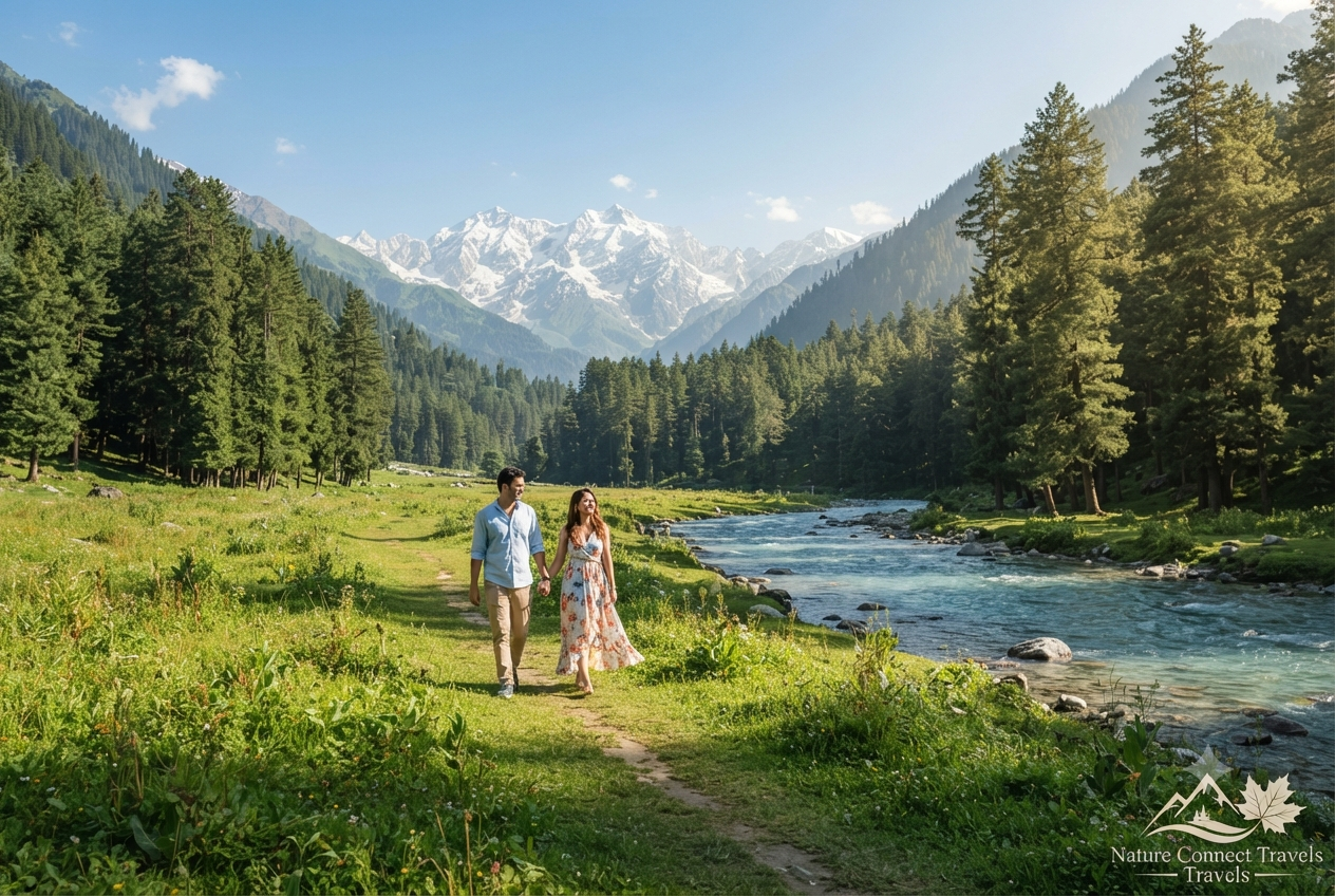 6 days luxury tour package of Kashmir from Srinagar 2026 - couple in Betaab Valley Pahalgam