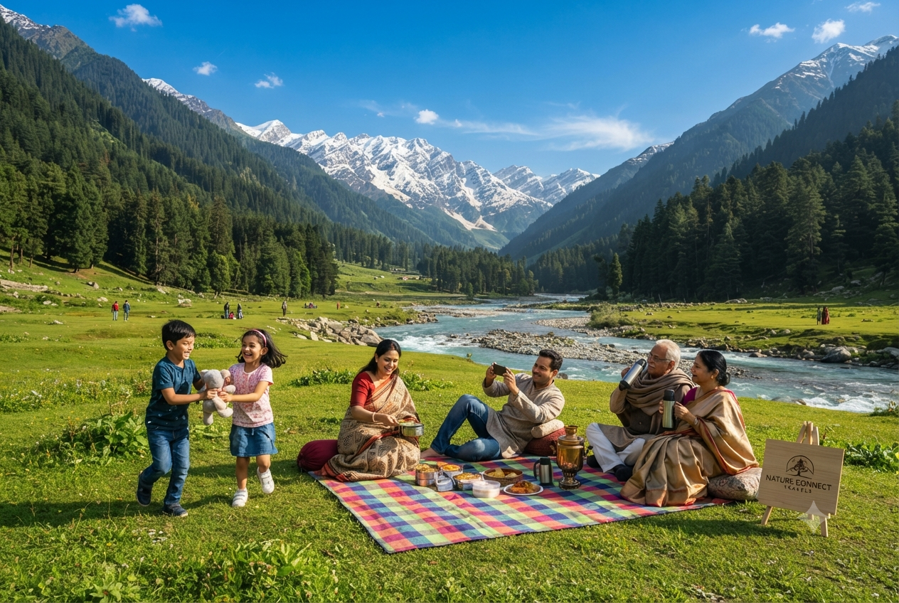 Affordable Kashmir trip from Kolkata for family 2026 - Bengali family in Betaab Valley Pahalgam