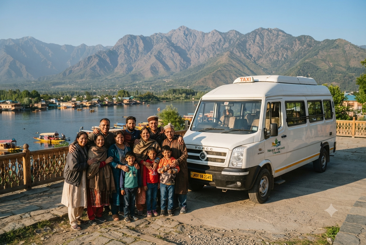 Affordable Srinagar taxi package price 2026 - multi-day group tour with Tempo Traveller