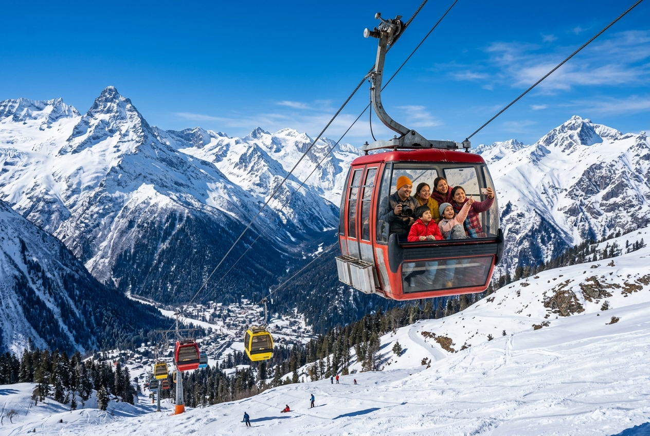 Ahmedabad to Kashmir 6 nights 7 days package 2026 - group enjoying Gulmarg Gondola ride