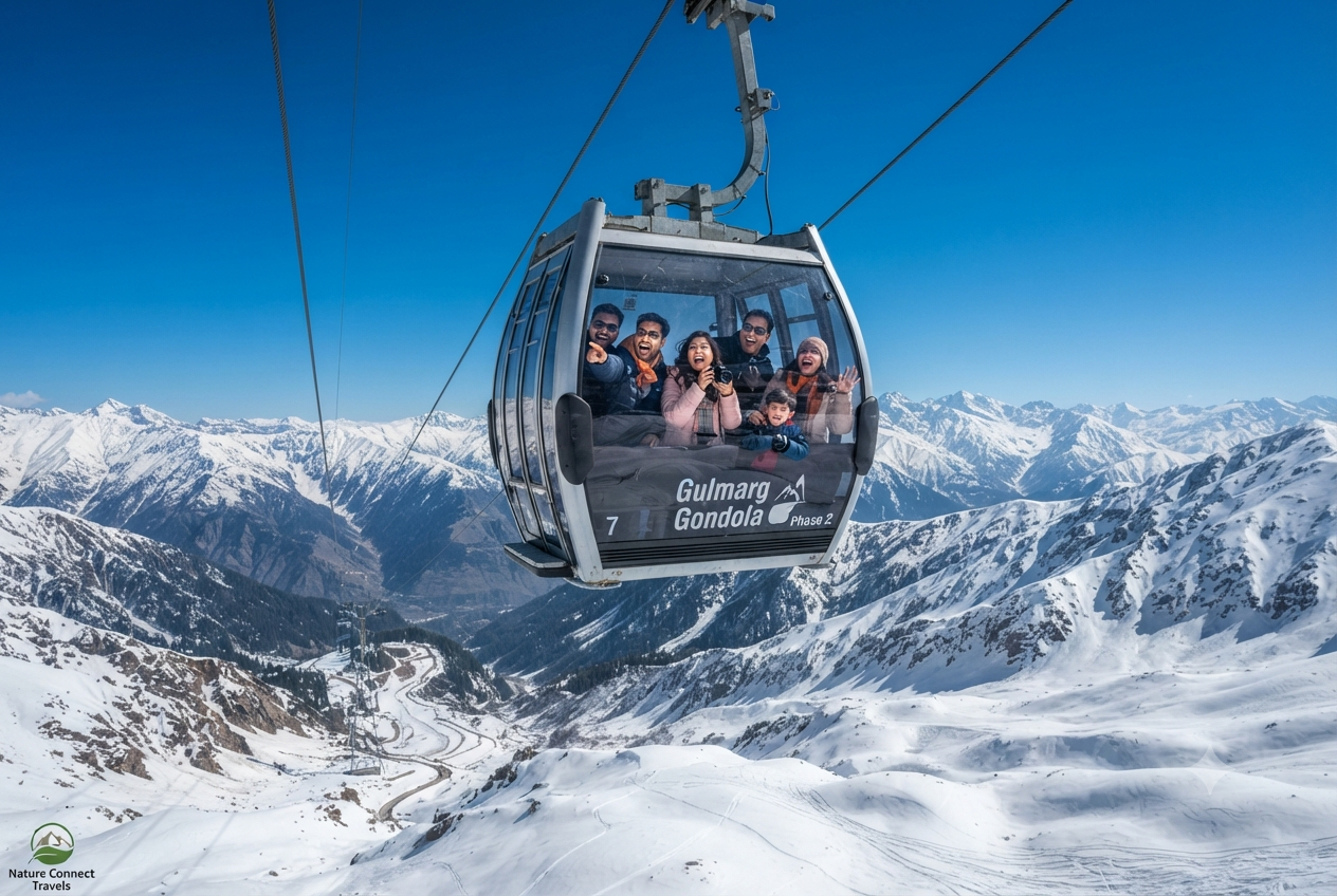Ahmedabad to Kashmir tour package 2026 - group enjoying Gulmarg Gondola ride
