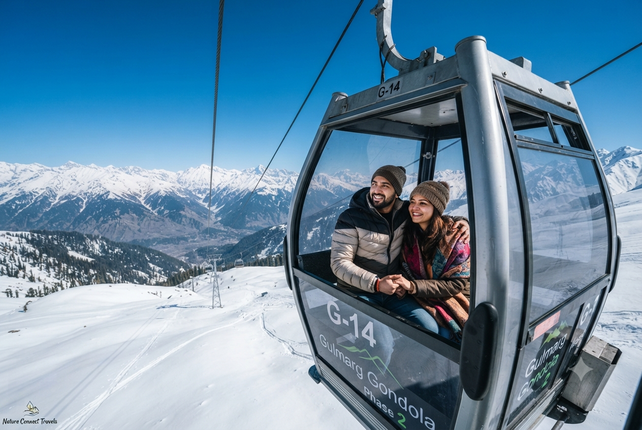 Ahmedabad to Kashmir tour package for couple 2026 - couple enjoying Gulmarg Gondola ride