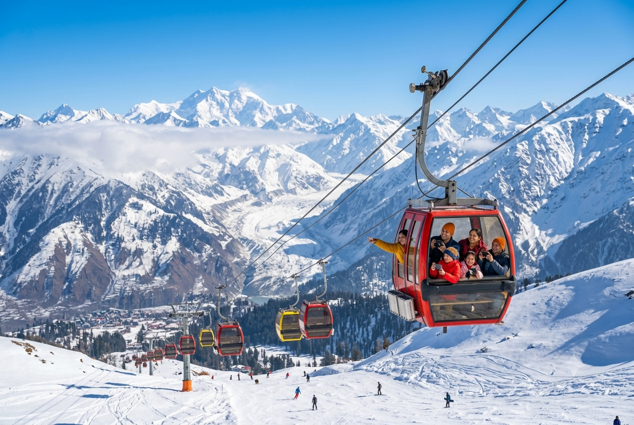 Ahmedabad to Kashmir tour package price per person 2026 - group enjoying Gulmarg Gondola ride