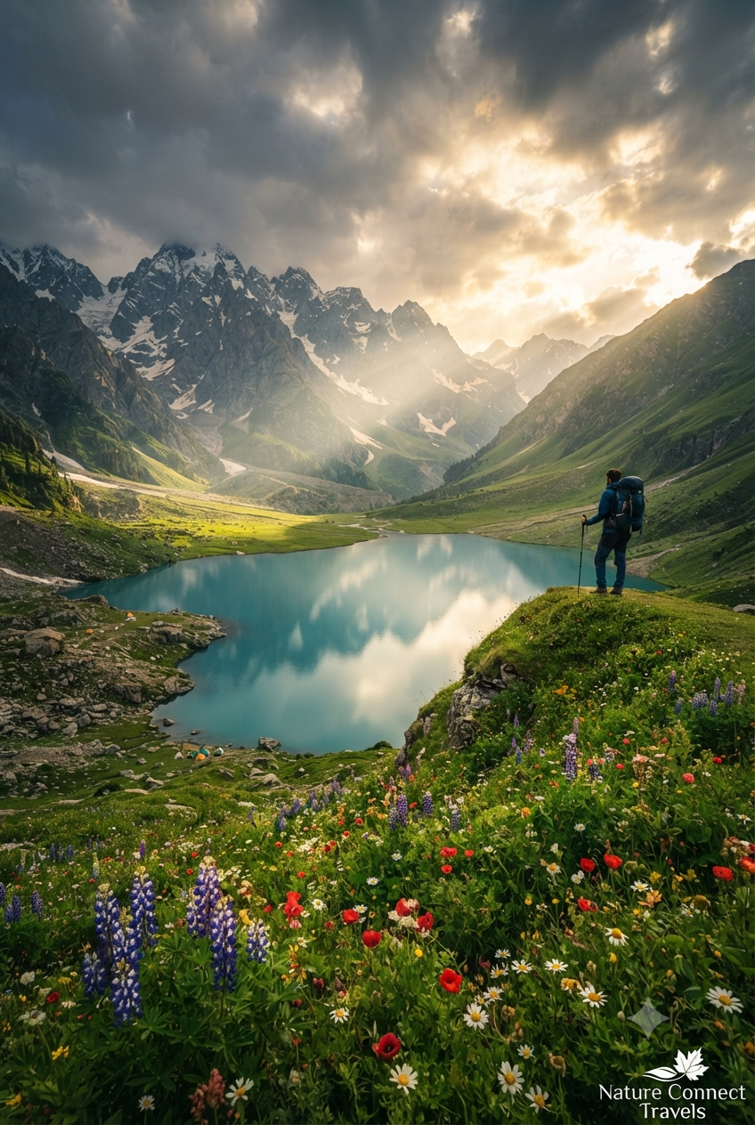 Kashmir Great Lakes trek packages August 2026 - Vishansar Lake panoramic view