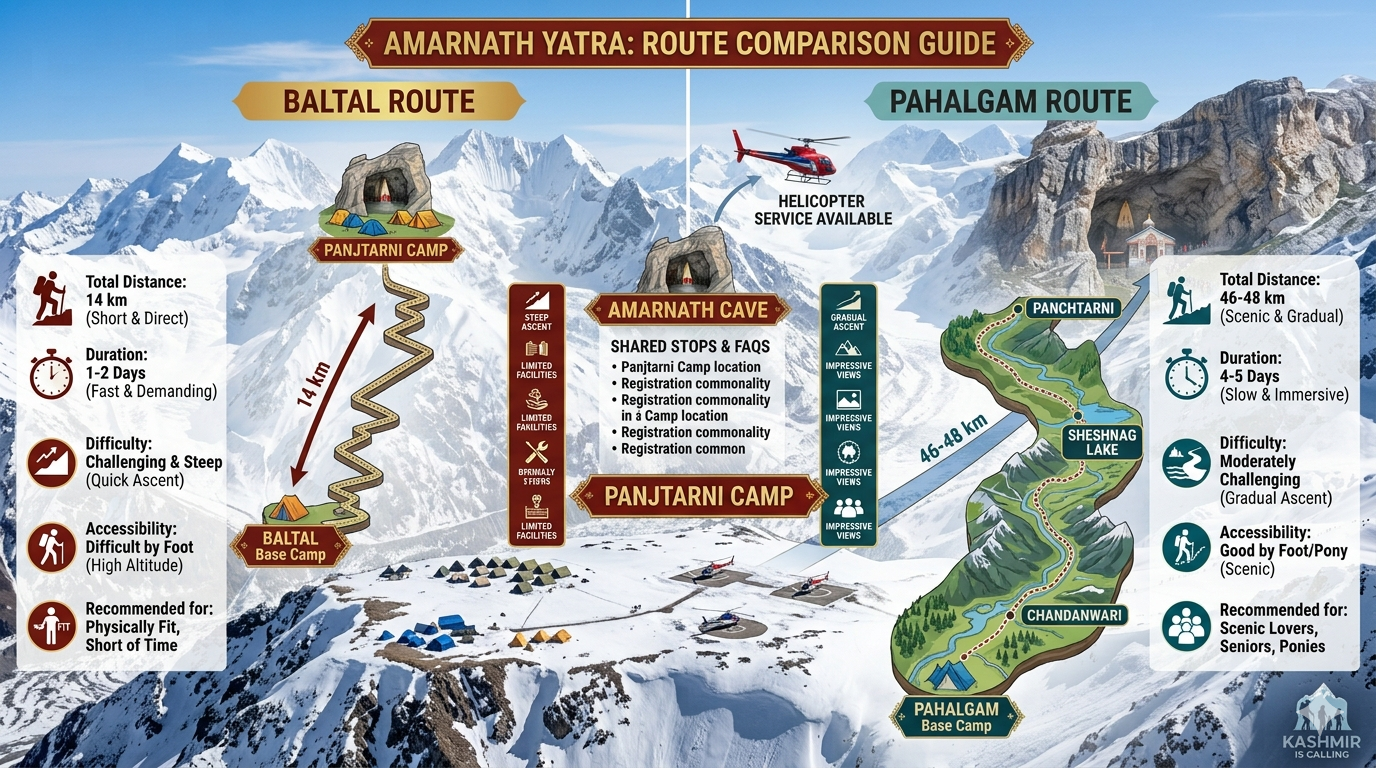 Amarnath Yatra Baltal route package price 2026 - Baltal vs Pahalgam route comparison
