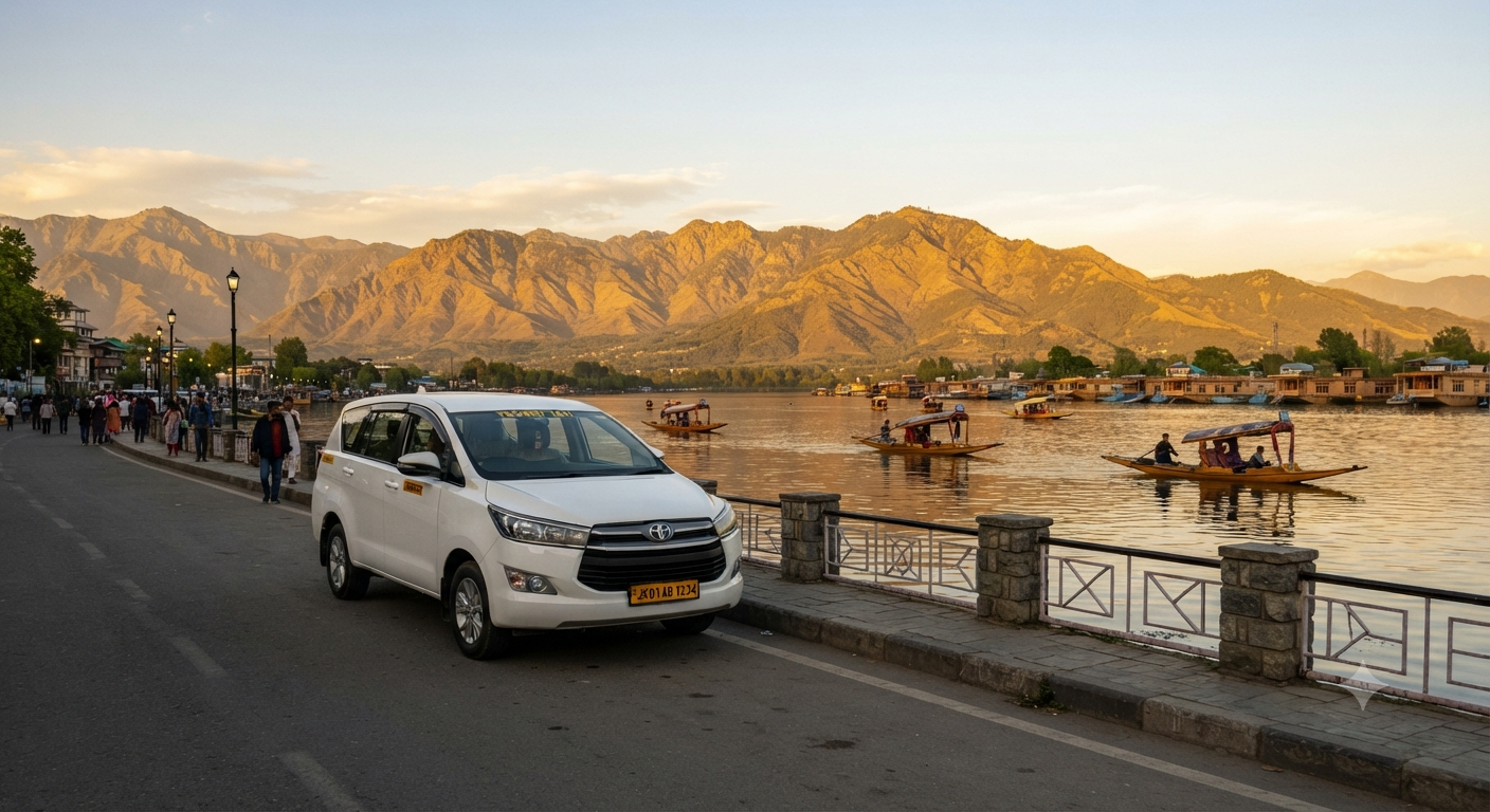 An infographic showing the benefits of luxury SUV rental Srinagar - designed for Himalayan terrain, unmatched comfort, all-weather capability, and flexible options]