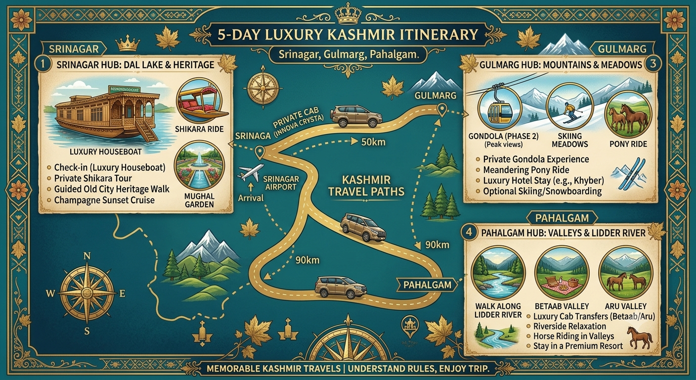 Best SUV Taxi Service in Kashmir 2026 | ₹5,500/Day | Book Now 14 Best SUV taxi service in Kashmir 2026 - complete luxury itinerary map