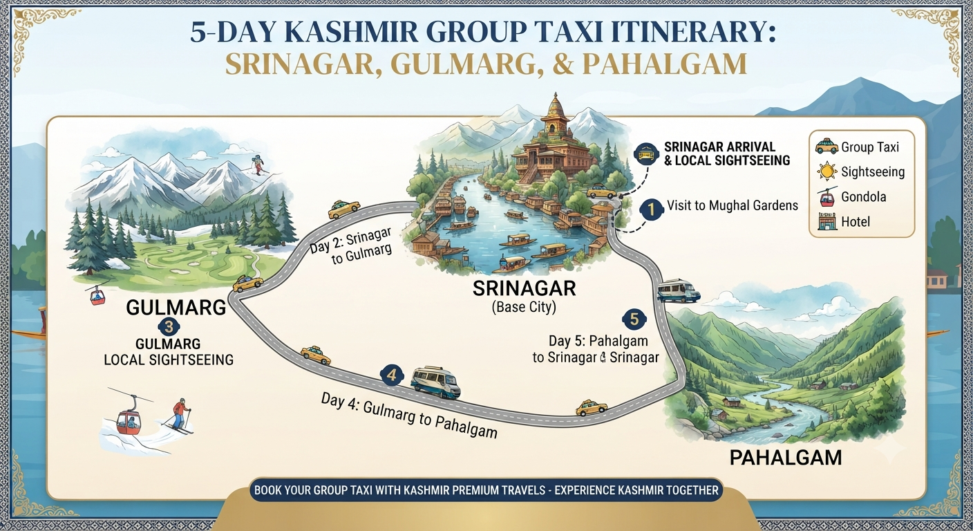 Best group taxi service Srinagar 2026 - complete group itinerary map