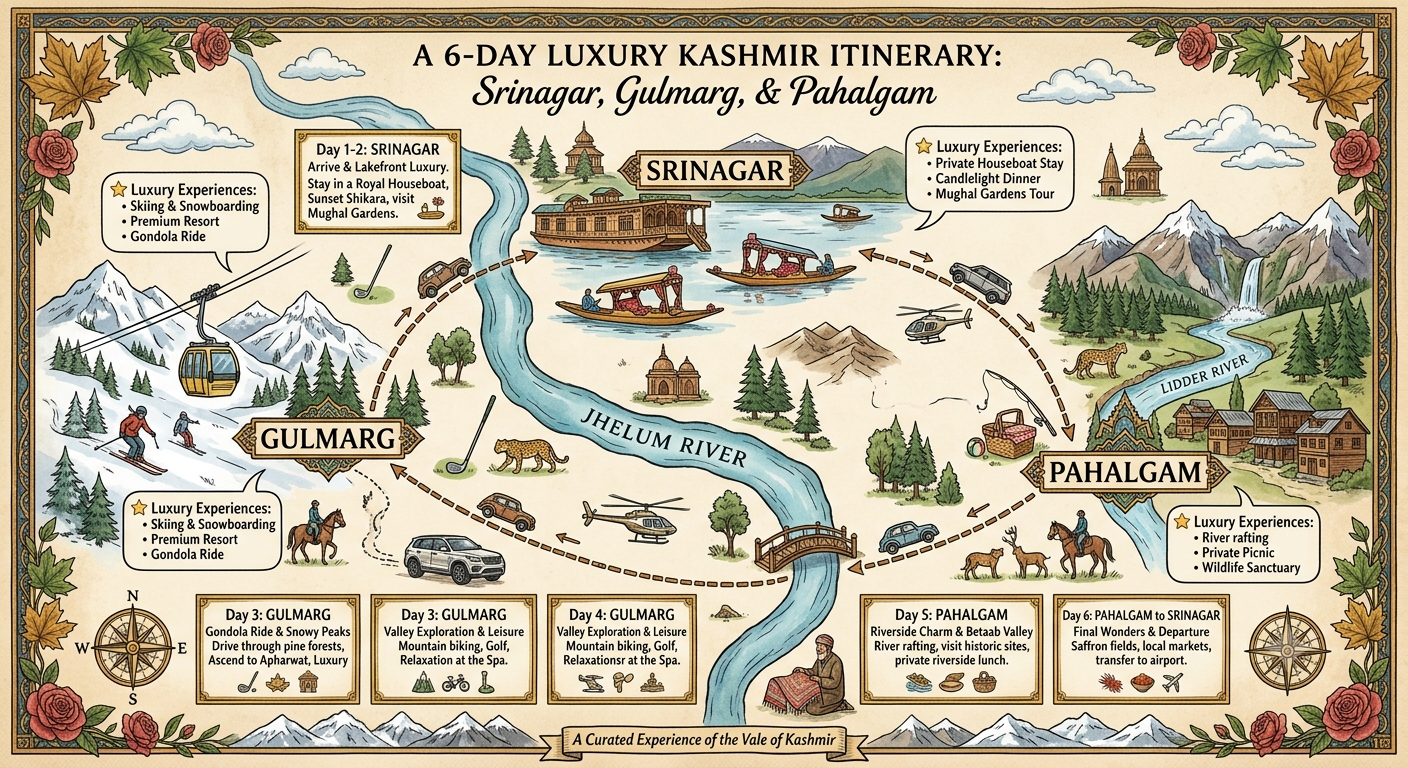 Best Luxury Kashmir Holiday Package 2026 | ₹42,000 | 5-Star | Book Now 12 Best luxury Kashmir holiday package 2026 - complete luxury itinerary map