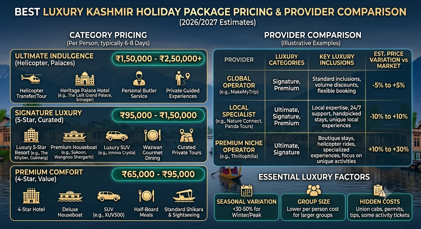 Best Luxury Kashmir Holiday Package 2026 | ₹42,000 | 5-Star | Book Now 10 Best luxury Kashmir holiday package 2026 - complete price breakdown infographic