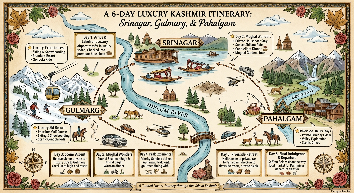 Best Luxury Kashmir Vacation Deals 2026 | ₹29,999 | 5-Star | Book Now 12 Best luxury Kashmir vacation deals 2026 - complete luxury itinerary map