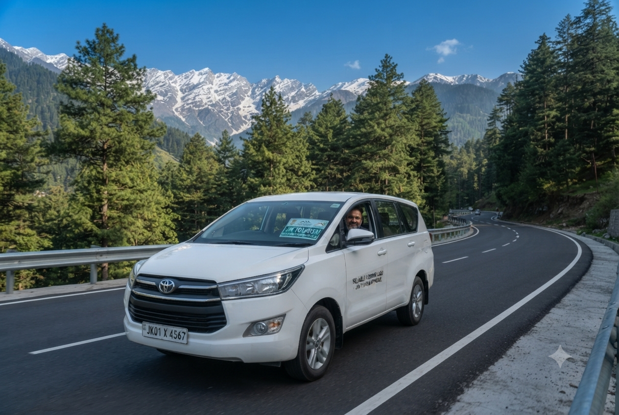 Best reliable cab service registered with J&K tourism - Driving through scenic Kashmir mountains