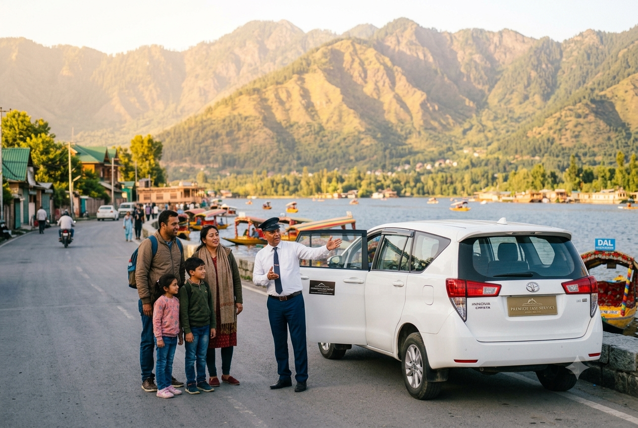 Best taxi service in Srinagar 2026 - professional driver guide with family in Kashmir