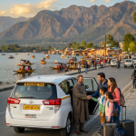 Cab rental in Srinagar with driver 2026 - Innova Crysta on Dal Lake Boulevard with professional chauffeur