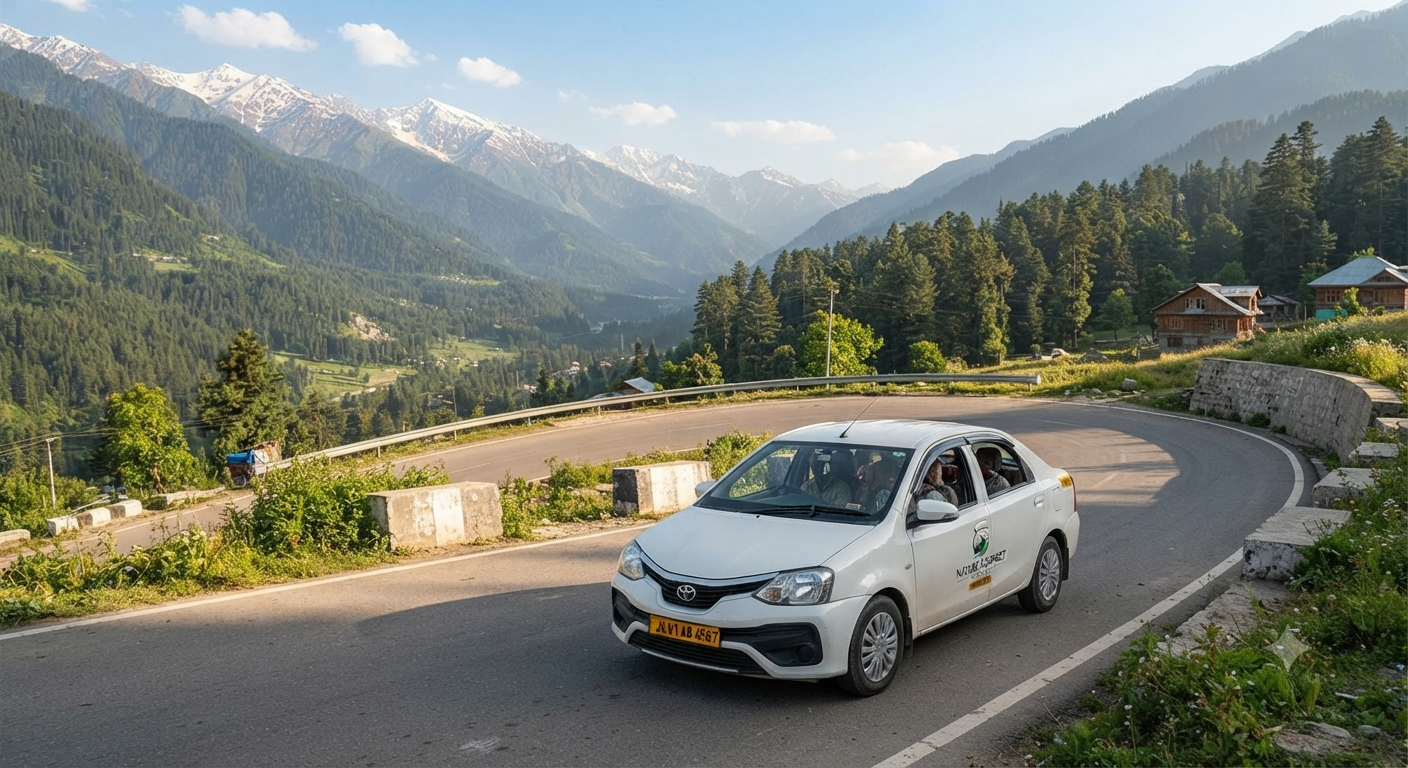 Etios cab booking in Srinagar for Gulmarg tour with mountain views