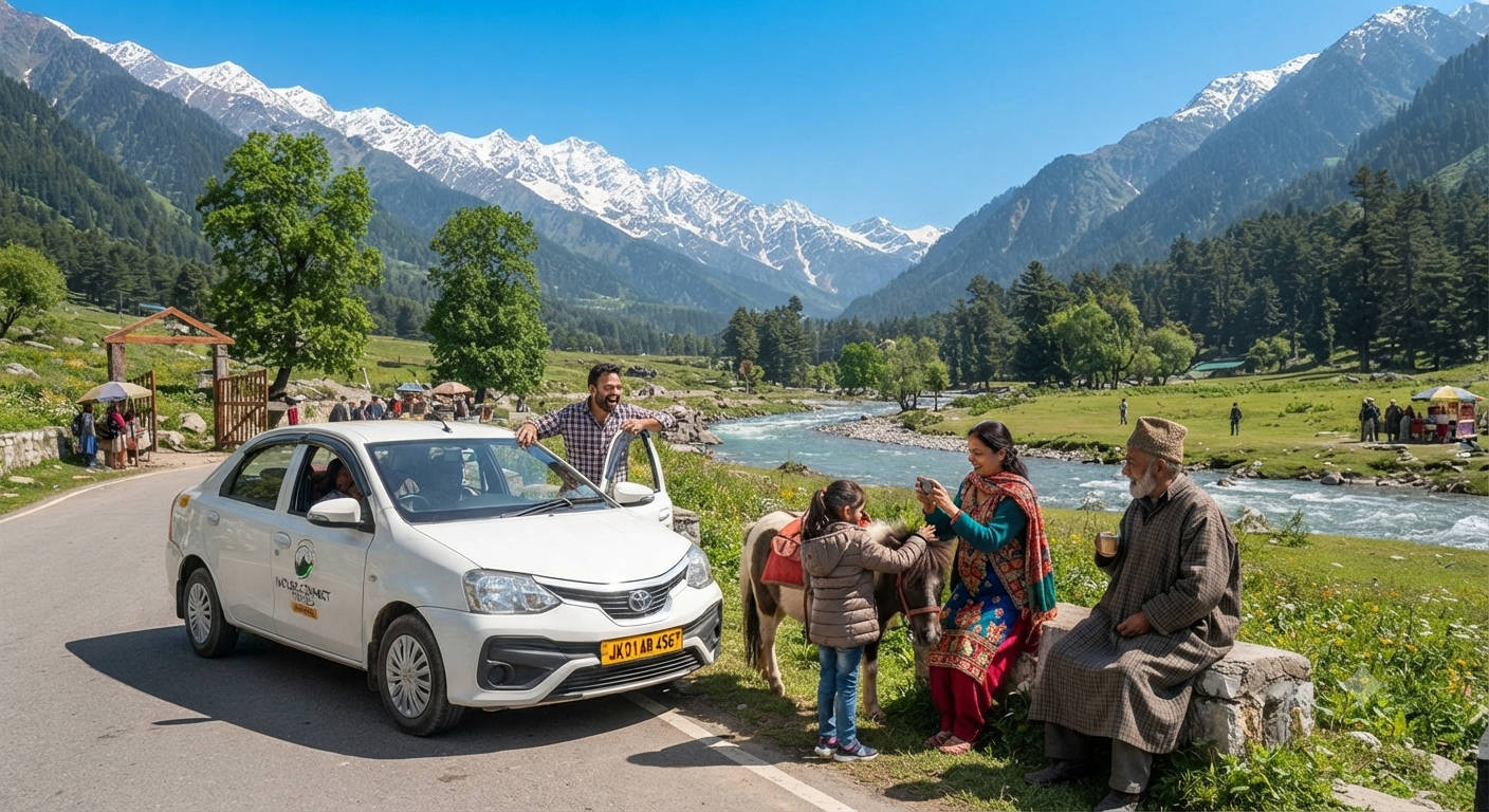 Family Etios cab booking in Srinagar for Pahalgam sightseeing tour