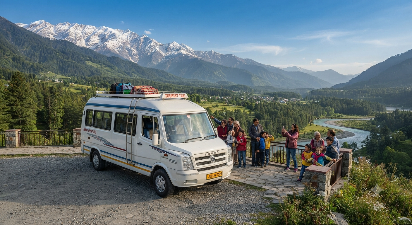 Family Cab Service in Kashmir 2026 | Best Rates & Packages 7 Family cab service in Kashmir - Tempo Traveller for large family groups in Pahalgam