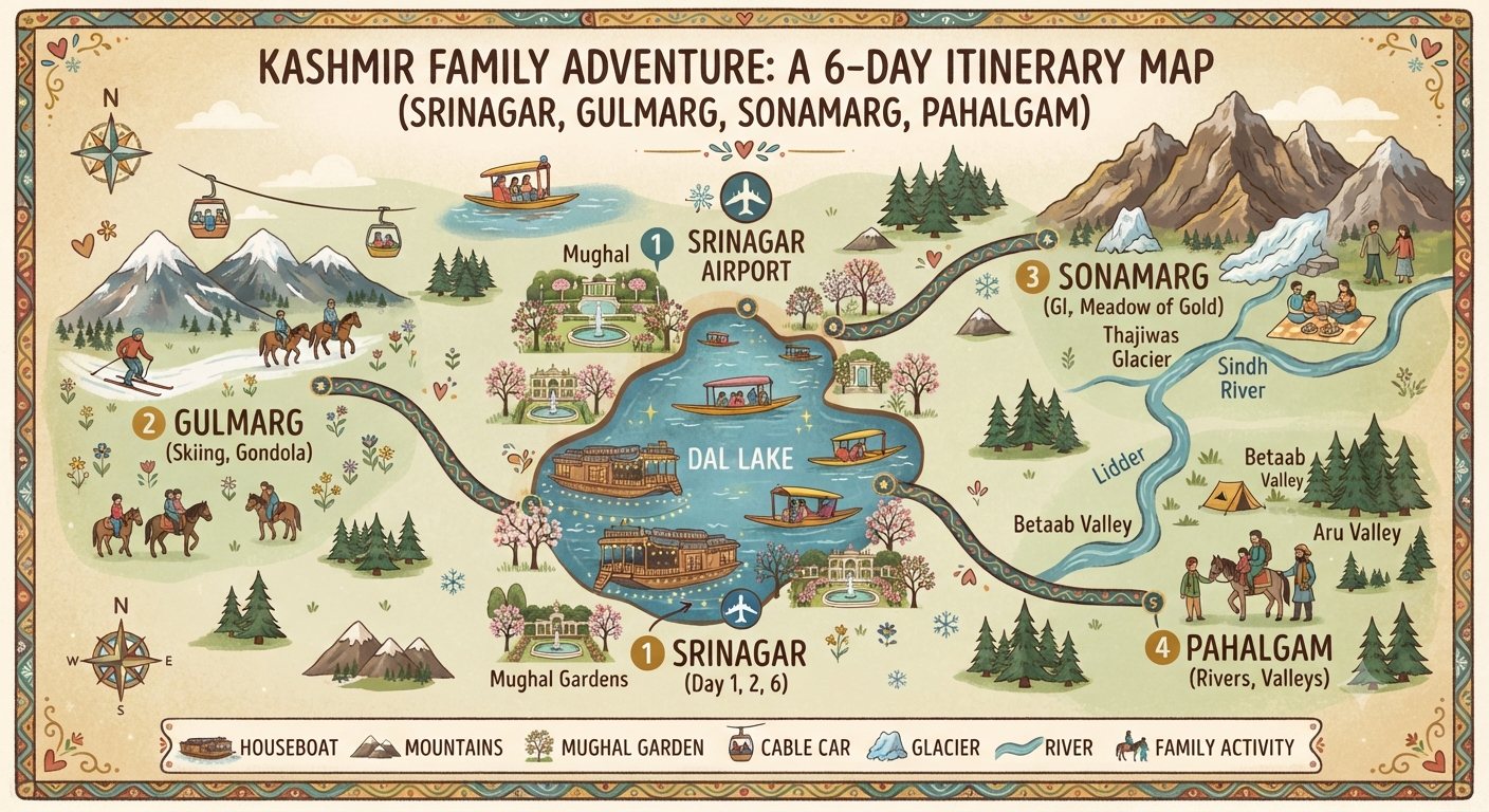  Family trip Kashmir 2026 - complete family itinerary map