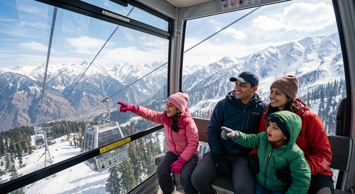 Family trip Kashmir 2026 - family on Gulmarg Gondola