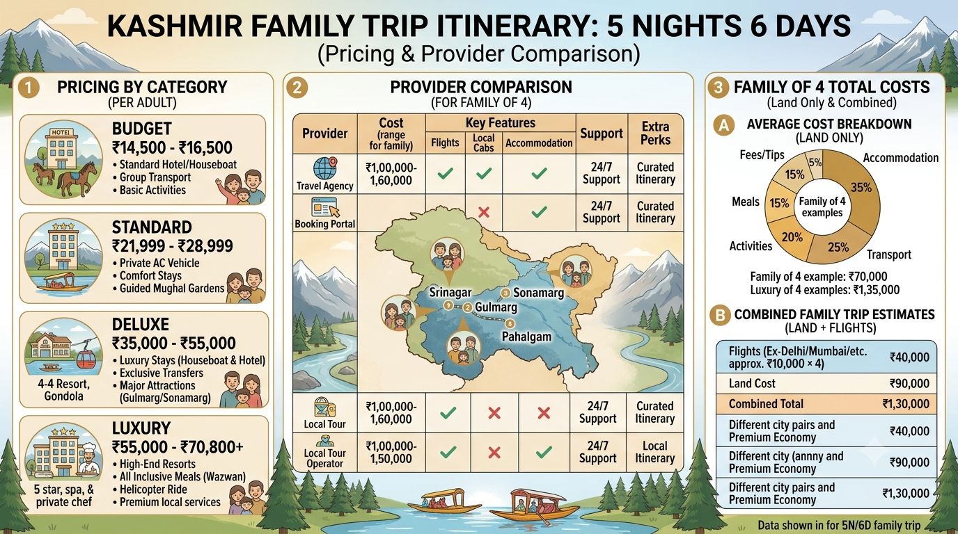 Family Trip Kashmir Itinerary 5 Nights 6 Days 2026 | ₹14,500 | Book Now 9 Family trip Kashmir itinerary 5 nights 6 days 2026 - complete price breakdown infographic