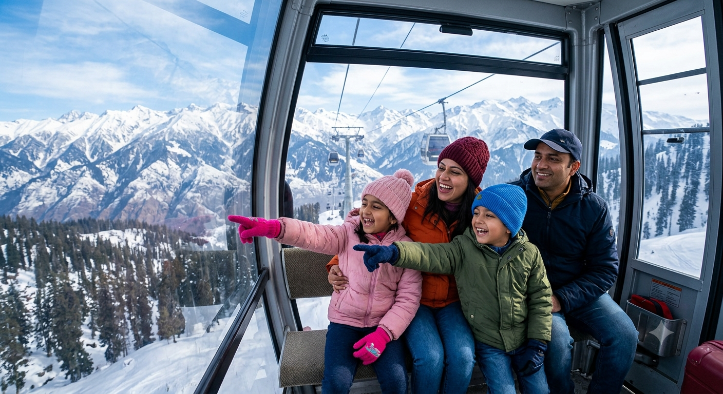 Family Trip Kashmir Itinerary 5 Nights 6 Days 2026 | ₹14,500 | Book Now 11 Family trip Kashmir itinerary 5 nights 6 days 2026 - family on Gulmarg Gondola