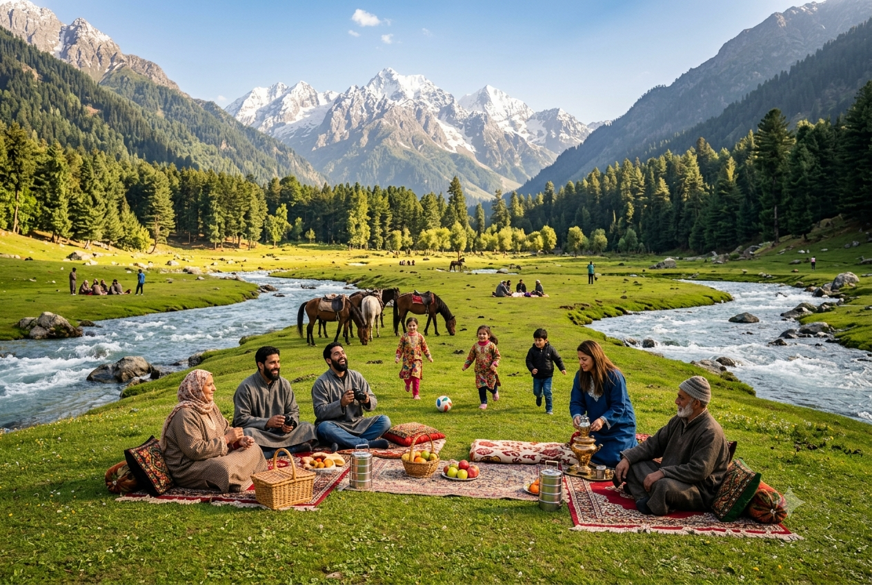 Family trip to Kashmir 2026 - family picnic in Betaab Valley Pahalgam