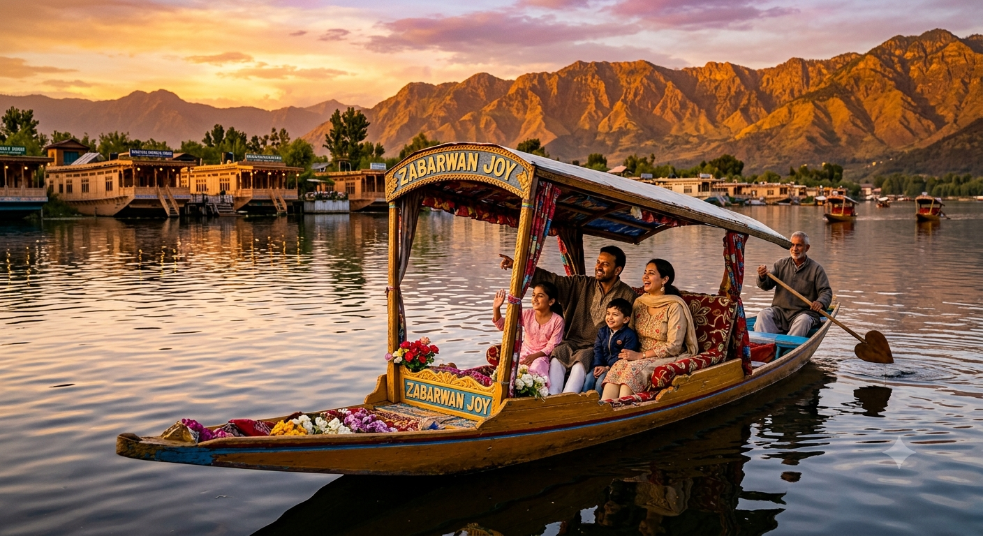  Family trip Kashmir 2026 - happy family on shikara at Dal Lake