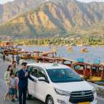 Best taxi service in Kashmir 2026 - Innova Crysta on Dal Lake Boulevard with professional driver
