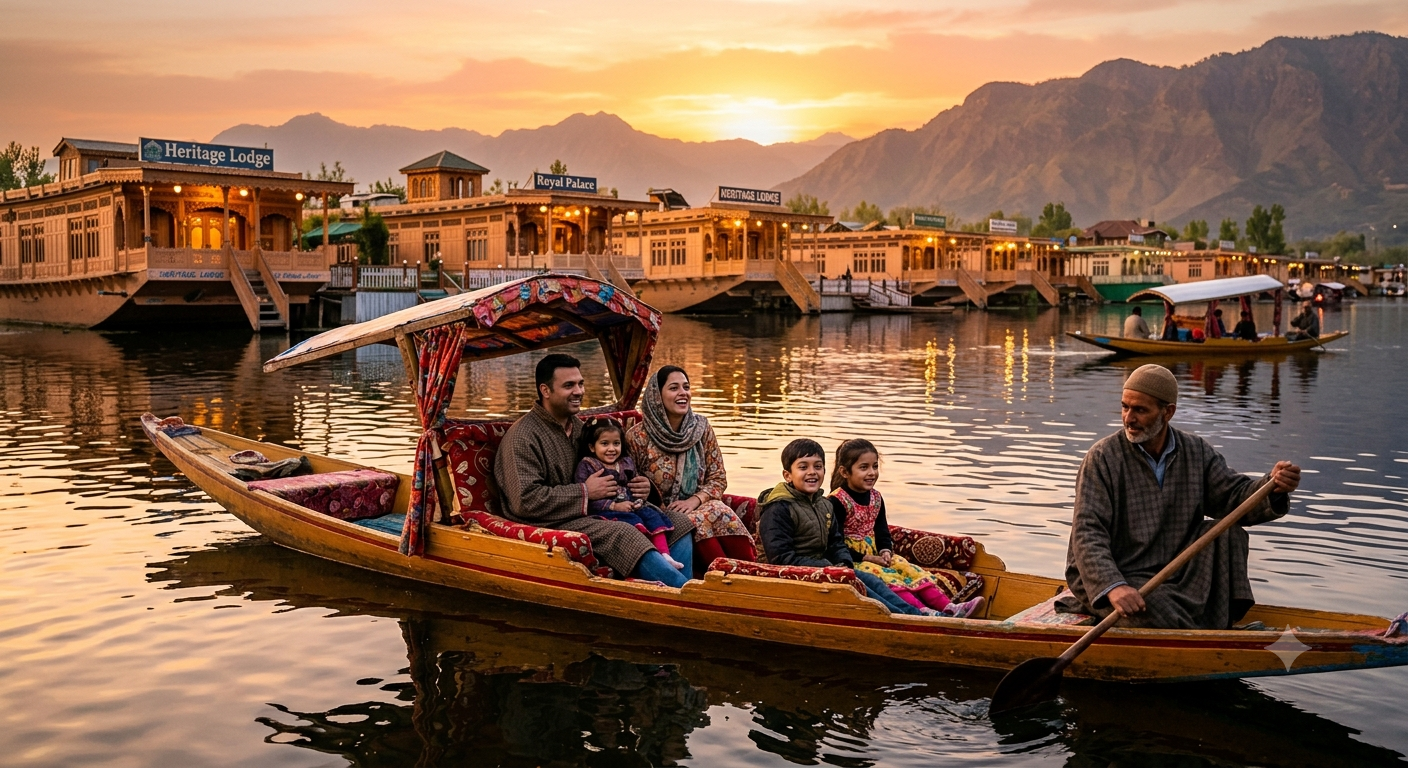 Premium Taxi Service Kashmir for Family 2026 | ₹5,500 | Book Now 11 Premium taxi service Kashmir for family 2026 - family shikara ride on Dal Lake