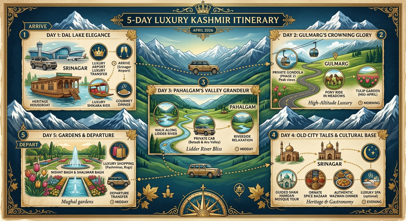 Innova Crysta VIP Taxi Srinagar 2026 | ₹5,500/Day | Book Now 12 Innova Crysta VIP taxi Srinagar 2026 - complete luxury itinerary map