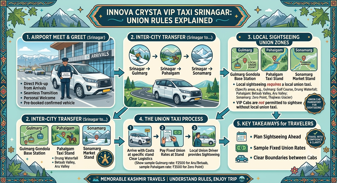 Innova Crysta VIP Taxi Srinagar 2026 | ₹5,500/Day | Book Now 10 Innova Crysta VIP taxi Srinagar 2026 - union taxi rules infographic