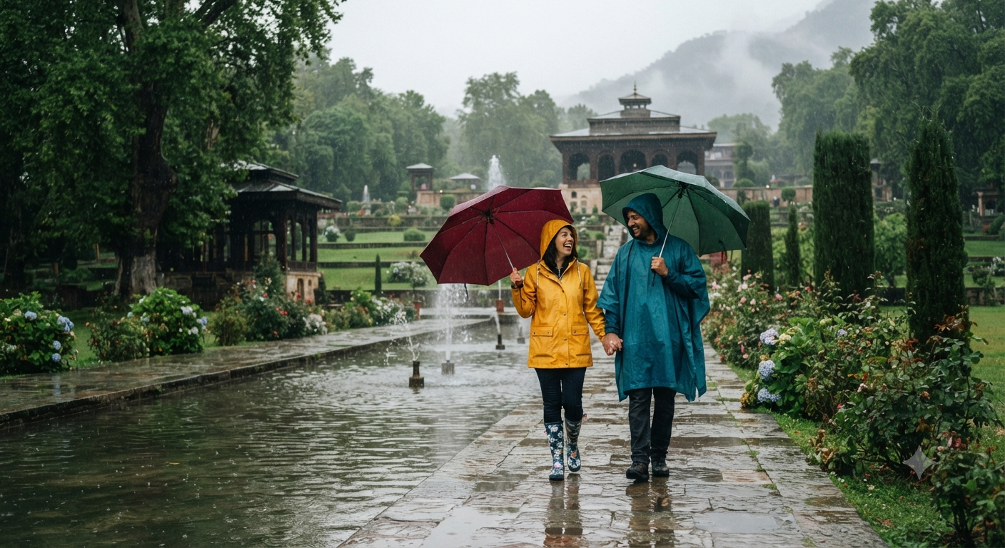 Is it safe to visit Kashmir in August rainy season - Monsoon walking in Mughal Gardens
