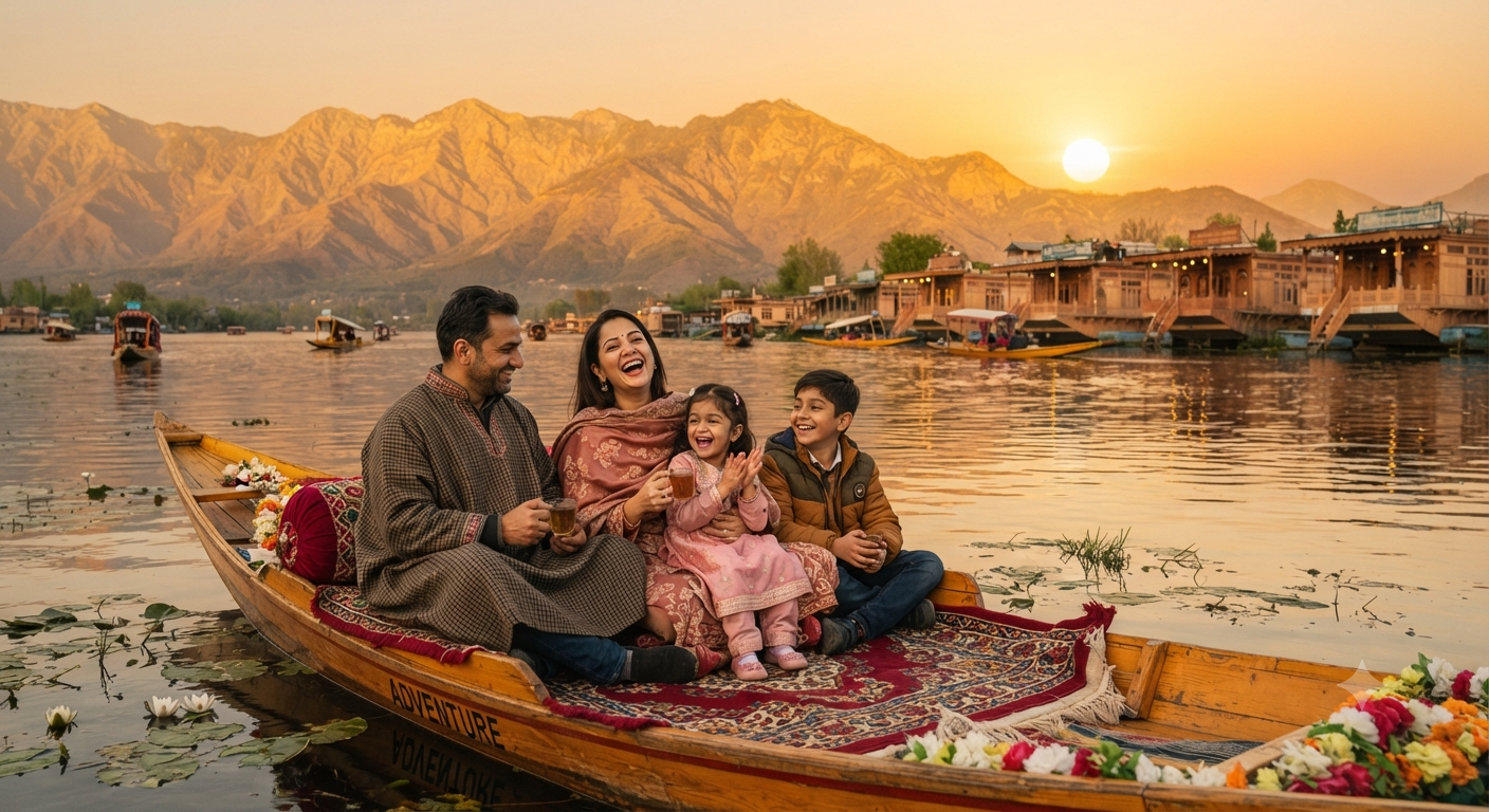 Kashmir 5 Nights 6 Days Family Package Price 2026 | ₹14,500 | Book Now 9 Kashmir 5 nights 6 days family package price 2026 - happy family on shikara at Dal Lake
