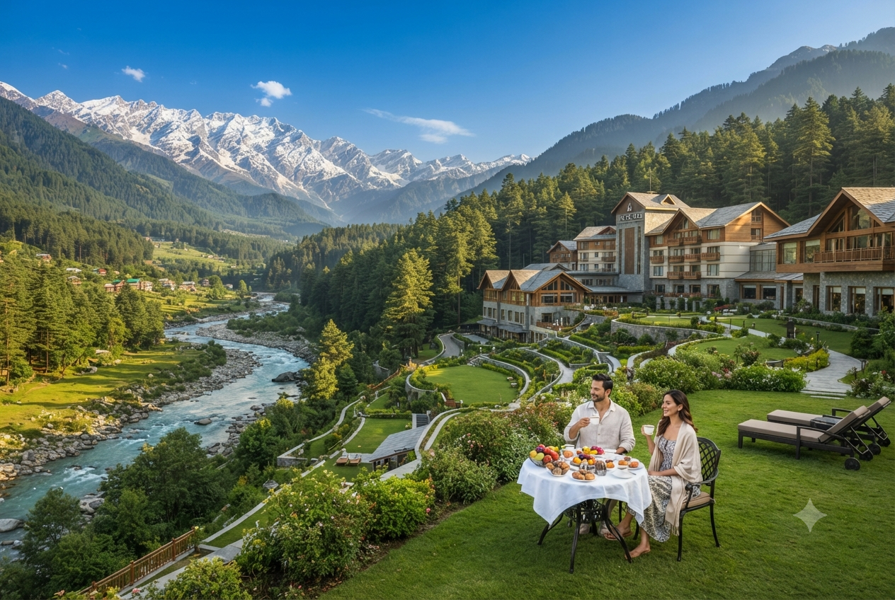 Kashmir 5 star tour package price 2026 - Pine N Peak Pahalgam with Lidder River view