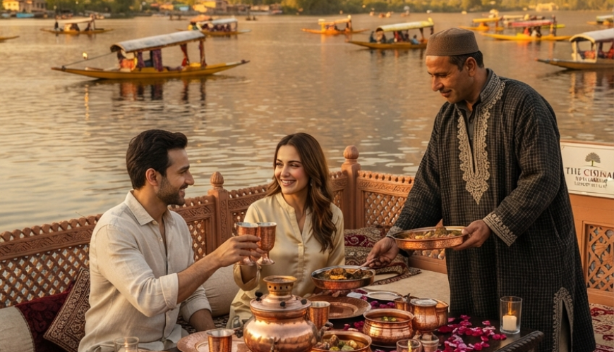 Kashmir 5 star tour package price 2026 - private Wazwan dinner on luxury houseboat at Dal Lake
