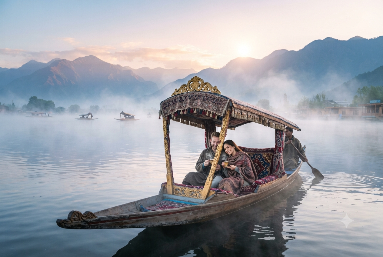 Kashmir 5 star tour package price 2026 - private dawn shikara ride on Dal Lake