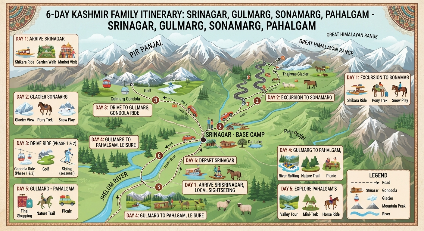 Kashmir 6 Days 5 Nights Family Package 2026 | ₹14,500 | Book Now 20 Kashmir 6 days 5 nights family package 2026 - complete family itinerary map