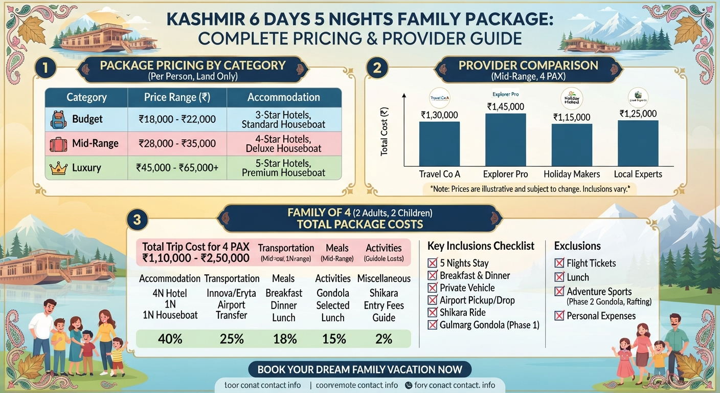 Kashmir 6 Days 5 Nights Family Package 2026 | ₹14,500 | Book Now 14 Kashmir 6 days 5 nights family package 2026 - complete price breakdown infographic
