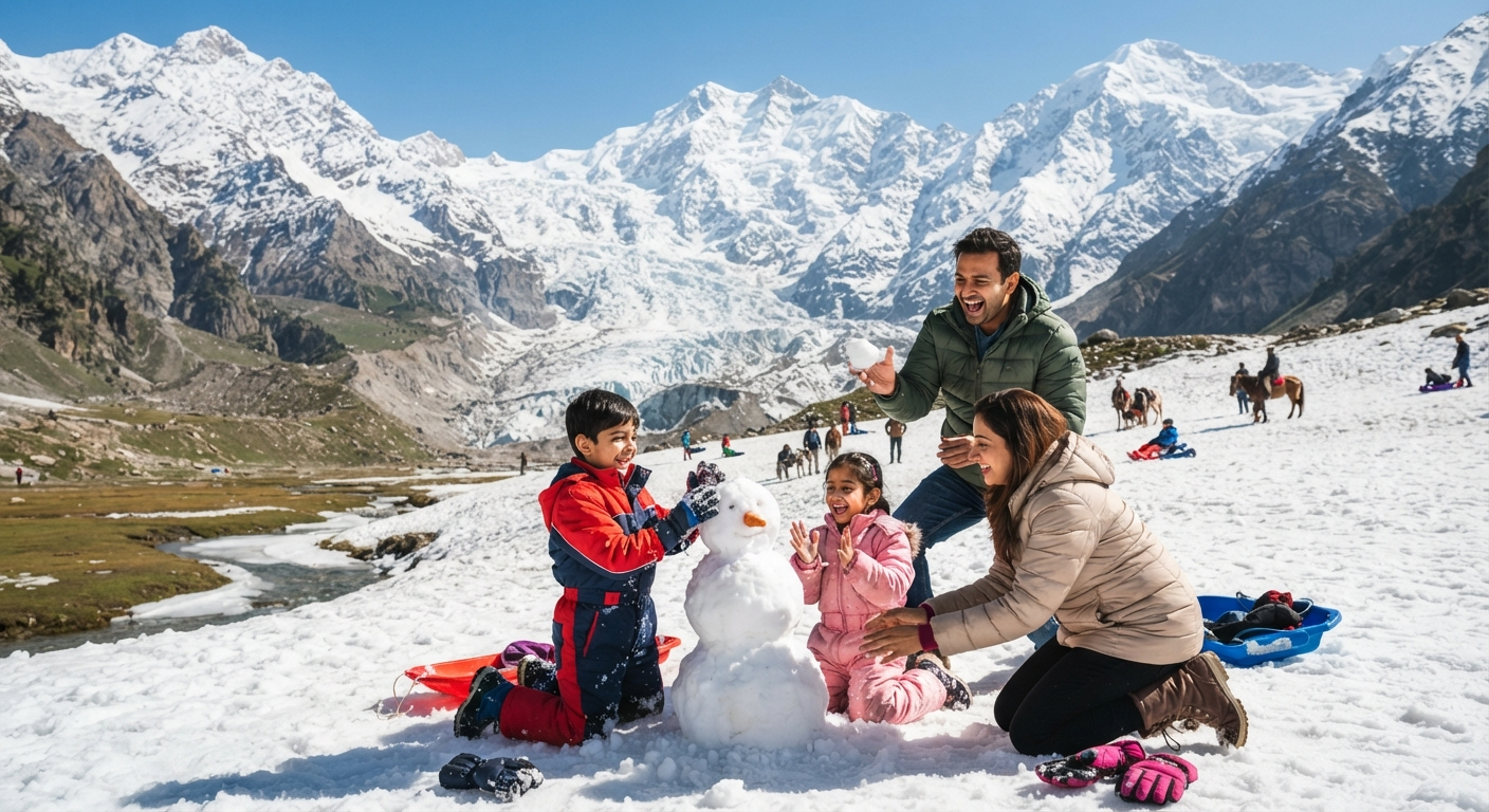 Kashmir 6 Days 5 Nights Family Package 2026 | ₹14,500 | Book Now 18 Kashmir 6 days 5 nights family package 2026 - family at Sonamarg Thajiwas Glacier