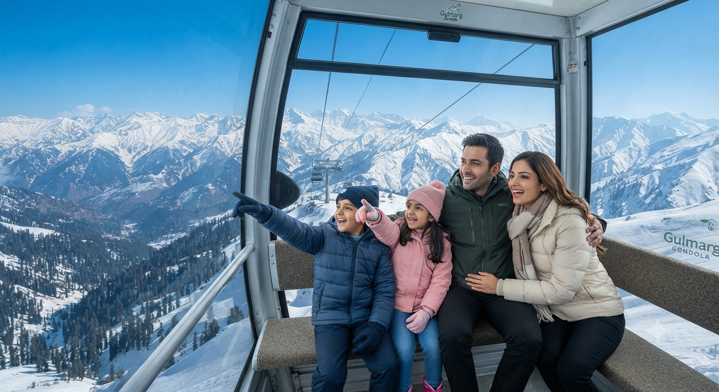Kashmir 6 Days 5 Nights Family Package 2026 | ₹14,500 | Book Now 17 Kashmir 6 days 5 nights family package 2026 - family on Gulmarg Gondola