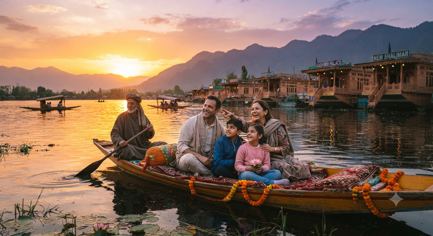 Kashmir 6 Days 5 Nights Family Package 2026 | ₹14,500 | Book Now 16 Kashmir 6 days 5 nights family package 2026 - family shikara ride on Dal Lake