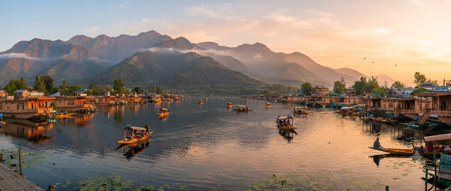 Kashmir 7 nights 8 days package from Delhi 2026 - Dal Lake houseboat sunrise