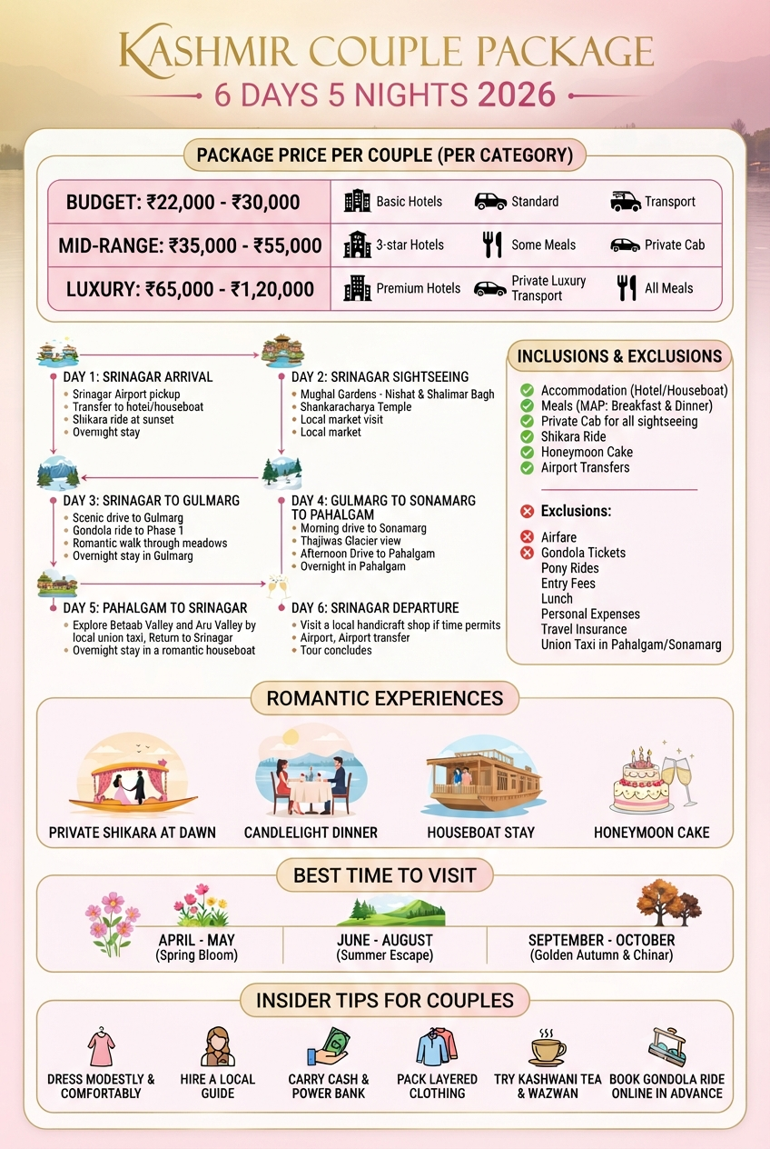 Kashmir couple package 6 days 5 nights 2026 - complete itinerary map