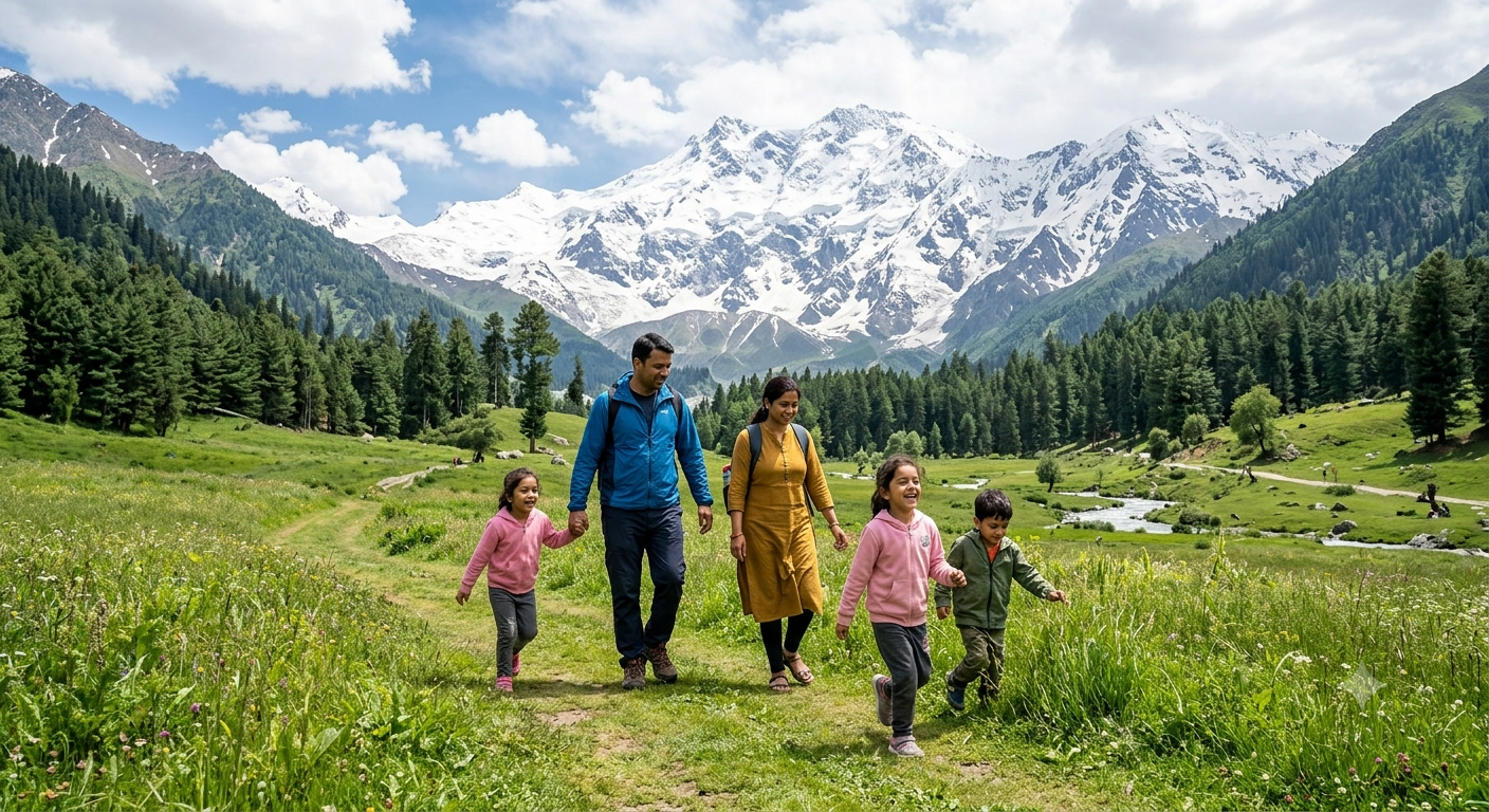 Kashmir Family Holiday Package from Delhi 2026 | ₹22,999 | Book Now 11 Kashmir family holiday package from Delhi 2026 - family in Betaab Valley Pahalgam